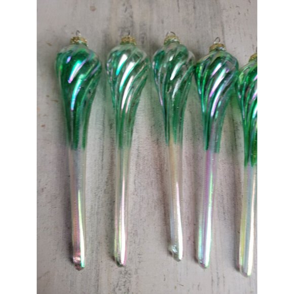 Blue Twisted glass iridescent long ornament Xmas set - Picture 3 of 8